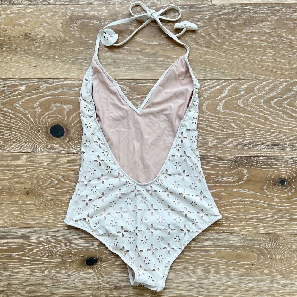 J. Crew Halter Laser Cut Eyelet One Piece Swimsuit sz. 2